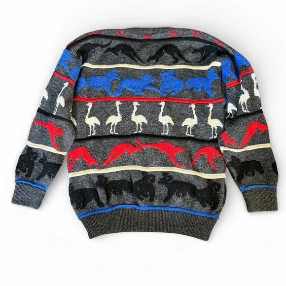 Vintage Hysport Australian Pure New Wool Kangaroo Emu Graphic Sweater Mens Small - Picture 4 of 9